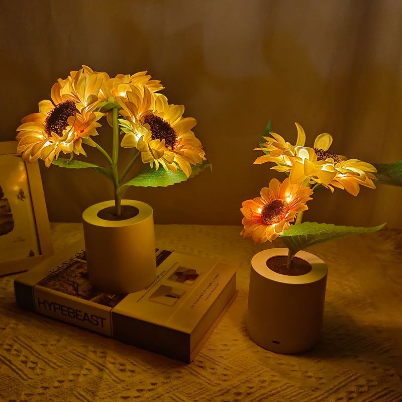 Uppladdningsbar Solros LED Simulerad Nattlampa Bordslampa Dekorativa Blommor Skrivbordslampa för Restaurang, Hotell, Bröllop och GÄva