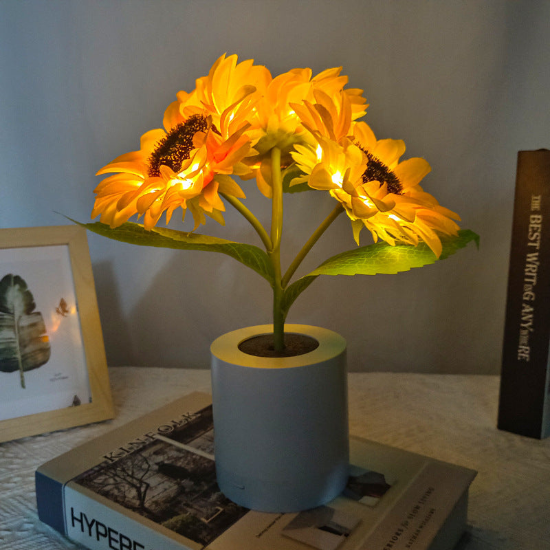 Uppladdningsbar Solros LED Simulerad Nattlampa Bordslampa Dekorativa Blommor Skrivbordslampa för Restaurang, Hotell, Bröllop och GÄva