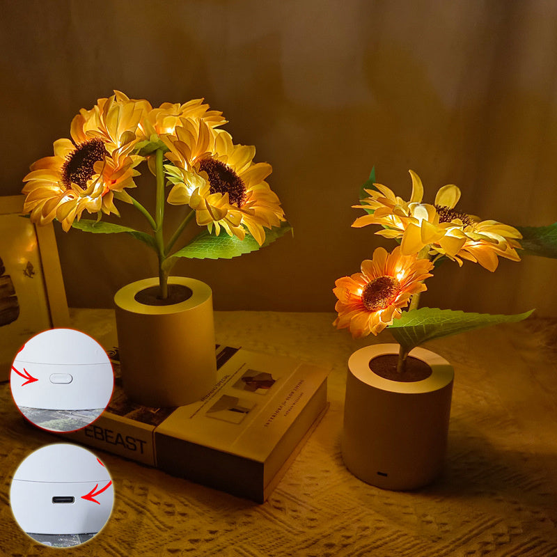 Uppladdningsbar Solros LED Simulerad Nattlampa Bordslampa Dekorativa Blommor Skrivbordslampa för Restaurang, Hotell, Bröllop och GÄva